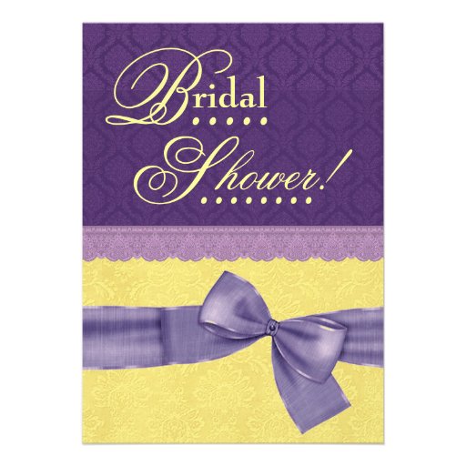 Yellow Damask and Purple Bow Bridal Shower V02 Personalised Invitation