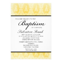 Yellow Damask Unisex Baptism Invitation