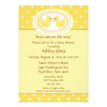 Yellow Ducks Twins Baby Shower Custom Invites