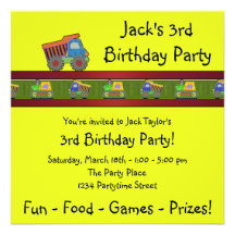 Yellow Dump Truck Boys 3rd Birthday Party Custom Announcements