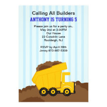 Yellow Dump Truck Boys Birthday Invitation