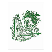 Yellow Dwarf Kicks Open Door in Tree Trunk Post Card