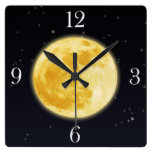 Yellow Full Moon & Starry Sky Wall Clock