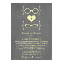Yellow Geeky Glasses Chalkboard Wedding Invite