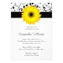 Yellow Gerbera Daisy Black Scroll Bridal Shower Personalized Invitations