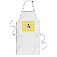 Yellow gingham pattern monogram apron