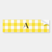Yellow gingham pattern monogram bumper sticker