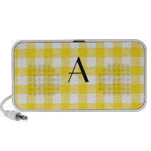 Yellow gingham pattern monogram iPhone speakers