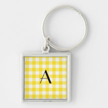 Yellow gingham pattern monogram key chains