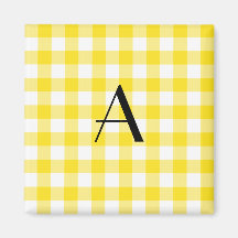 Yellow gingham pattern monogram refrigerator magnet
