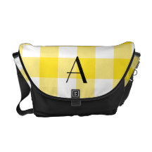 Yellow gingham pattern monogram messenger bag