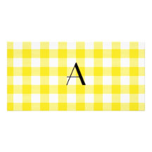 Yellow gingham pattern monogram photo card