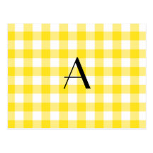 Yellow gingham pattern monogram postcards