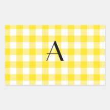 Yellow gingham pattern monogram rectangle sticker