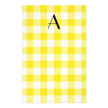 Yellow gingham pattern monogram personalised stationery