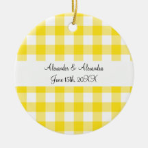 Yellow gingham pattern wedding favours christmas ornaments