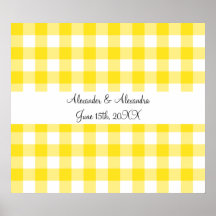 Yellow gingham pattern wedding favours posters