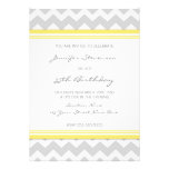 Yellow Grey Chevron 35th Birthday Party Invitation