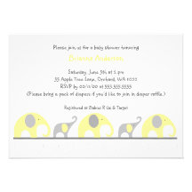Yellow & Grey elephants neutral baby shower invite