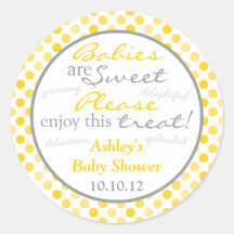 Yellow Grey Polka Dot Candy Buffet Baby Shower Round Sticker