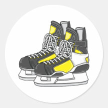 Yellow Ice Hockey Skates Round Sticker