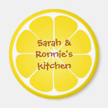 Yellow juicy lemon slice round magnet party favour