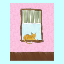 Yellow Kitty in a Window Postcard postcards