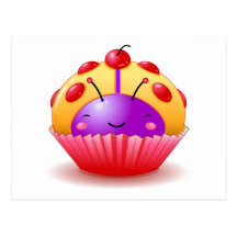 Yellow Ladybug Cupcake Postcard