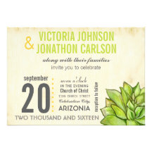 Yellow Lime Succulent Modern Typography Wedding Personalized Invites