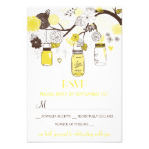 Yellow Mason Jars Summer Wedding Floral RSVP Card