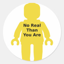 Yellow Minifig with 'NO REAL THAN YOU ARE' Slogan Round Sticker