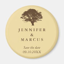 Yellow oak tree wedding announcement save the date fridge magnet