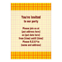 Yellow Orange and Red Retro Chequered Pattern Personalized Invitations