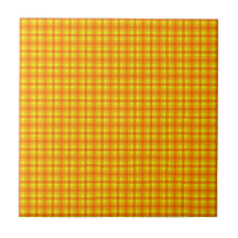 Yellow Orange and Red Retro Chequered Pattern Ceramic Tile