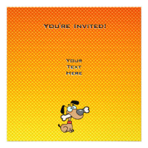 Yellow Orange Cartoon Dog Custom Invitations