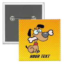 Yellow Orange Cartoon Dog Pinback Button