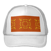 Yellow, Orange Floral Damasks Retro Pattern Mesh Hats
