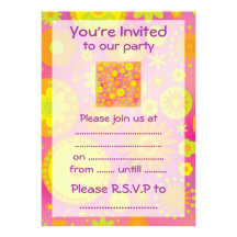 Yellow Orange & Pink Hippy Flower Pattern Invitation