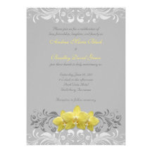 Yellow Orchids Grey Floral Wedding Invitation