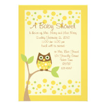 Yellow Owl Baby Shower Invitation