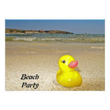 Yellow Plastic Duck at the Beach Party  Invitation