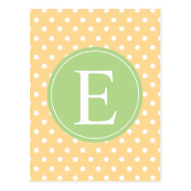 Yellow Polka Dot Green Monogram Post Cards