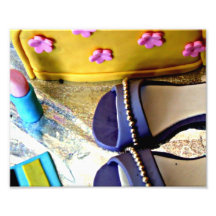 Yellow, purple girl's dress up game birthday cake photo