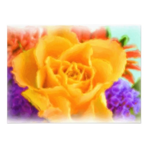 Yellow Rose Flower Bouquet Painting Bridal Shower Personalised Invite