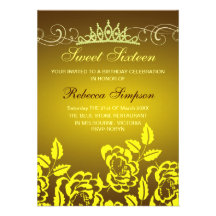 Yellow Rose & Tiara Birthday Invitation