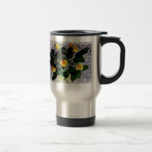 yellow roses & white lace travel mug