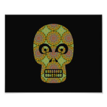 Yellow Skull Fractal Pattern Photographic Print