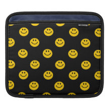 Yellow Smiley Face Pattern on Black iPad Sleeves