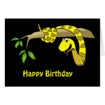 Yellow Snake in a Tree Reptile Birthday Card
