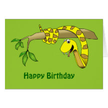 Yellow Snake in a Tree Reptile Birthday Card
